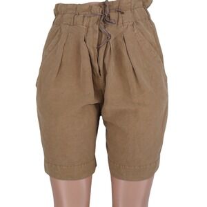 Isabel Marant Linen Silk Paperbag Shorts Khaki‎ Tan High Rise Drawstring 8